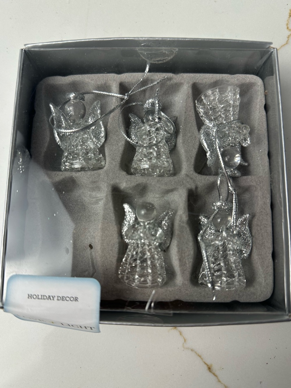 Silver Glass Angel Ornaments - Set of 5